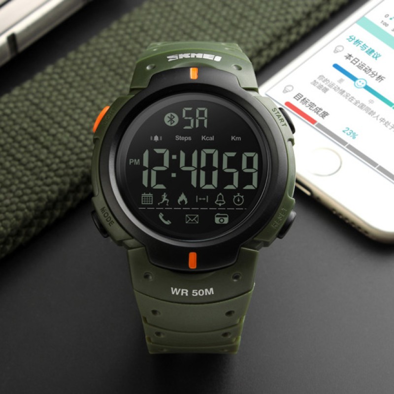 Мужские умные часы Skmei 1301AG Army Green Smart Watch с Bluetooth и шагомером
