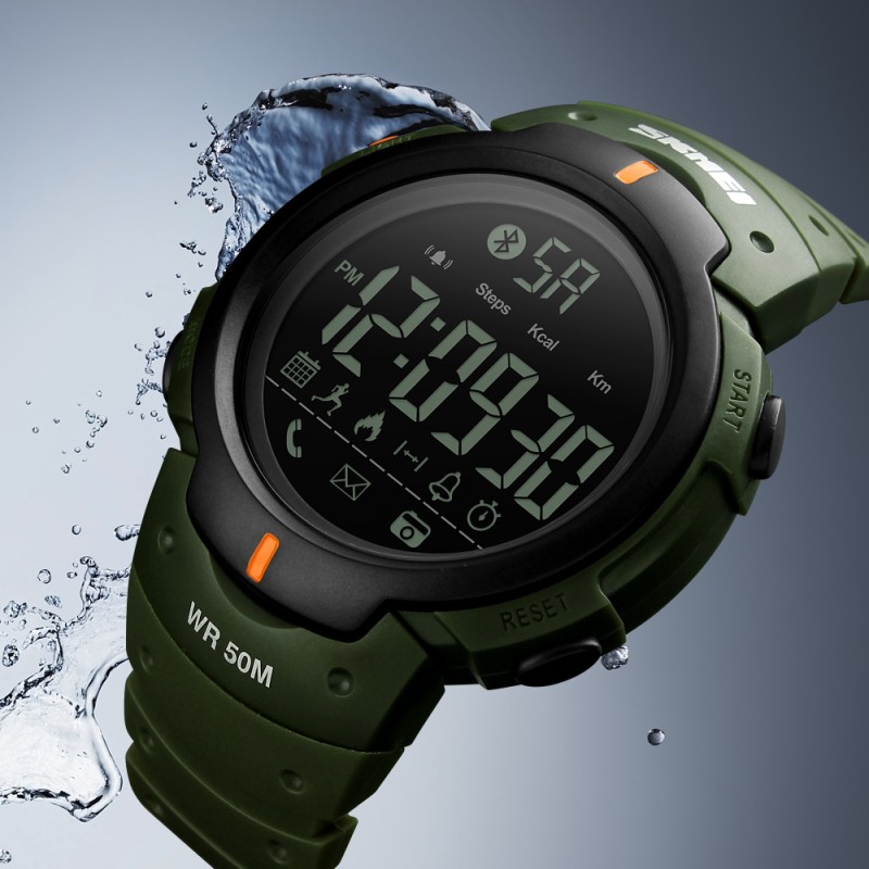 Мужские умные часы Skmei 1301AG Army Green Smart Watch с Bluetooth и шагомером