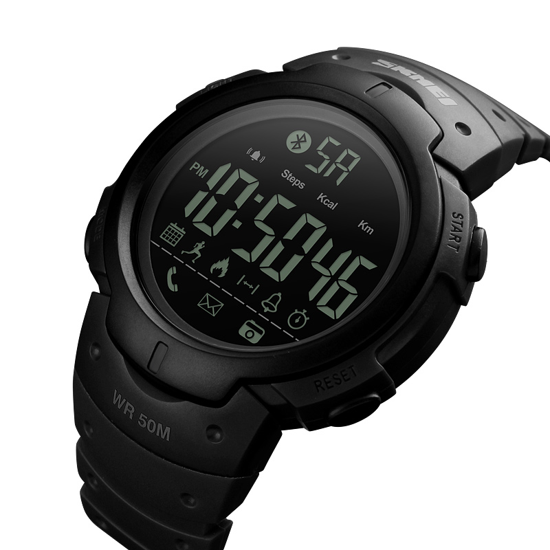 Умные мужские часы Skmei 1301BK Black с Bluetooth и фитнес-функциями