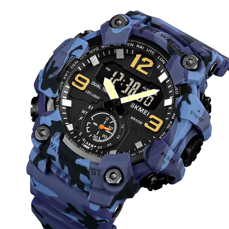 Чоловічий спортивний годинник Skmei 1965CMBU Camo Blue з подвійною індикацією часу та підсвічуванням
