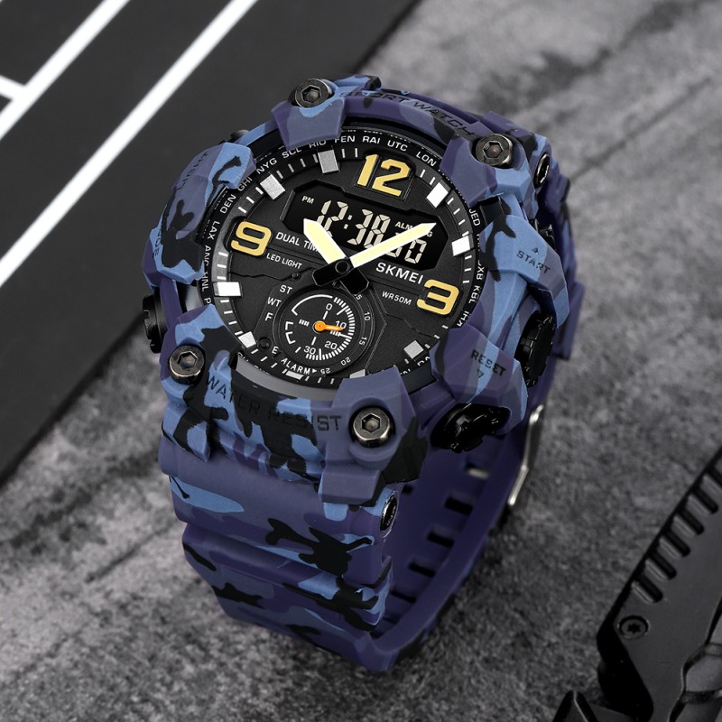 Чоловічий спортивний годинник Skmei 1965CMBU Camo Blue з подвійною індикацією часу та підсвічуванням