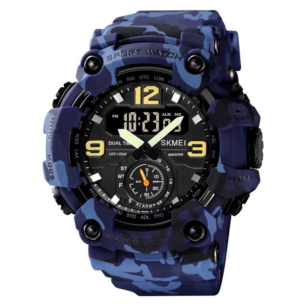 Чоловічий спортивний годинник Skmei 1965CMBU Camo Blue з подвійною індикацією часу та підсвічуванням