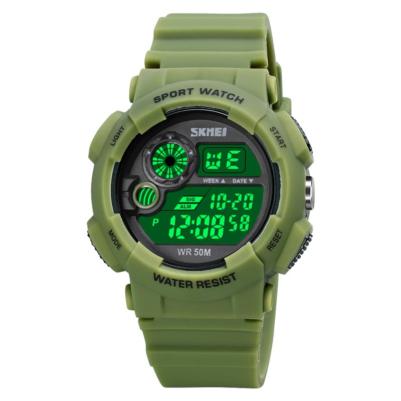 Чоловічий спортивний годинник Skmei 1718AG Army Green з електронним циферблатом та захистом 5 ATM