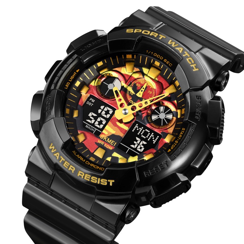 Мужские спортивные часы Skmei 1832CMBKGD Black-Gold Camo с водонепроницаемостью 5 ATM и будильником
