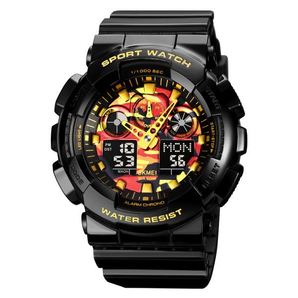Мужские спортивные часы Skmei 1832CMBKGD Black-Gold Camo с водонепроницаемостью 5 ATM и будильником