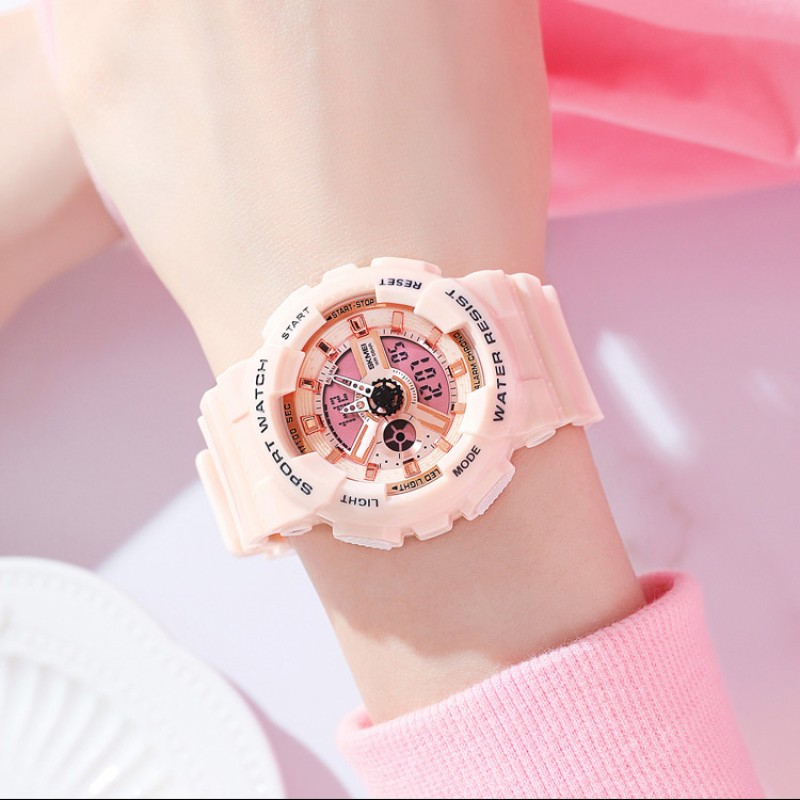 Жіночий спортивний годинник Skmei 1834PK Pink з рожевим ремінцем та підсвічуванням