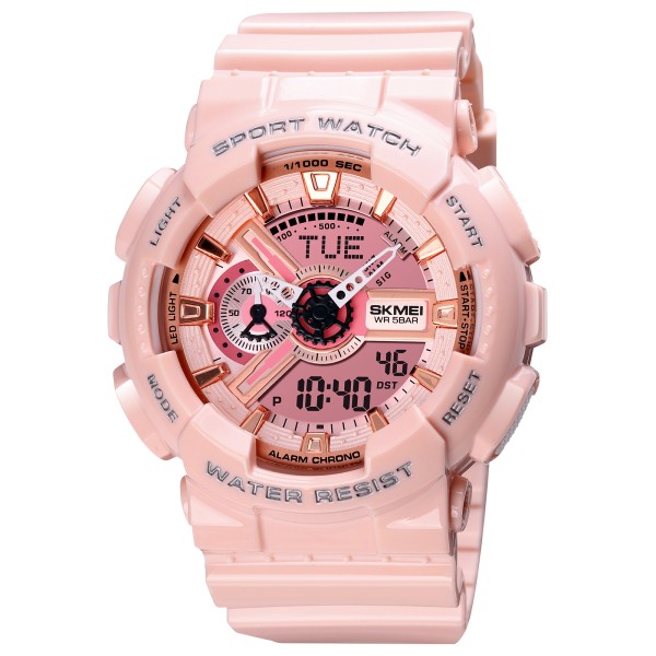 Жіночий спортивний годинник Skmei 1834PK Pink з рожевим ремінцем та підсвічуванням