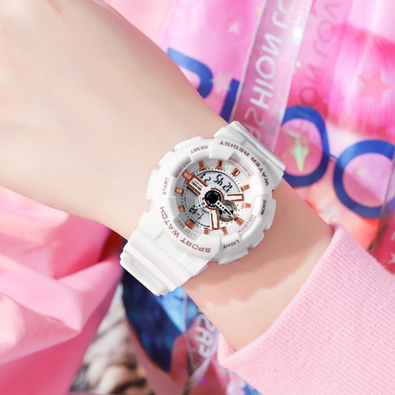 Спортивний жіночий годинник Skmei 1834WT White-Gold з комбінованим циферблатом та водозахистом 5 ATM