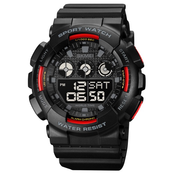 Чоловічий спортивний годинник Skmei 1857RD Black-Red з електронним циферблатом та підсвічуванням