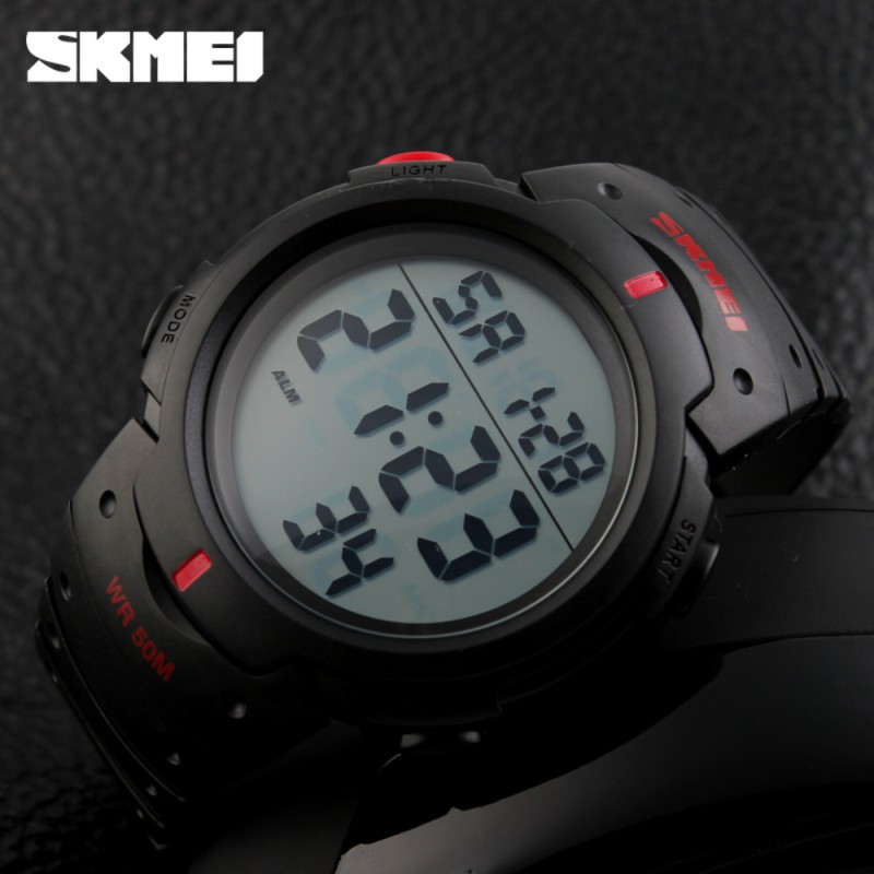 Мужские спортивные часы Skmei 1068RD Black-Red с электронным циферблатом и подсветкой