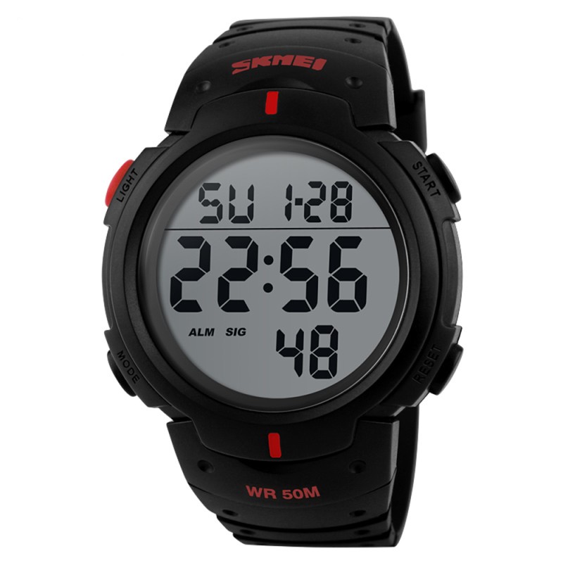 Мужские спортивные часы Skmei 1068RD Black-Red с электронным циферблатом и подсветкой