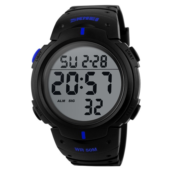 Мужские спортивные часы Skmei 1068BU Black-Blue с подсветкой и защитой 5 ATM