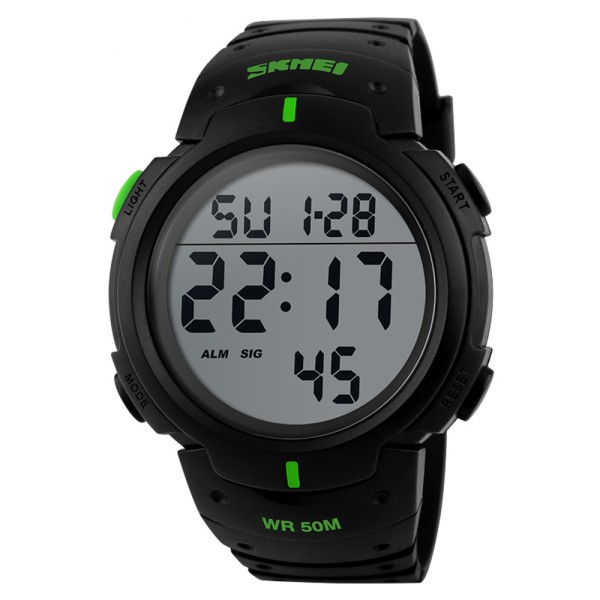 Мужские тактические часы Skmei 1068GN Black-Green с электронным циферблатом и подсветкой