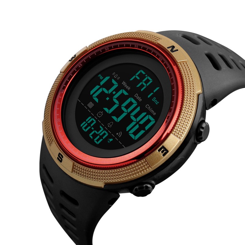 Мужские спортивные часы Skmei 1251GDRD Black-Gold-Red с водонепроницаемостью 5 ATM и таймером