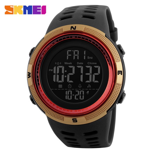 Мужские спортивные часы Skmei 1251GDRD Black-Gold-Red с водонепроницаемостью 5 ATM и таймером