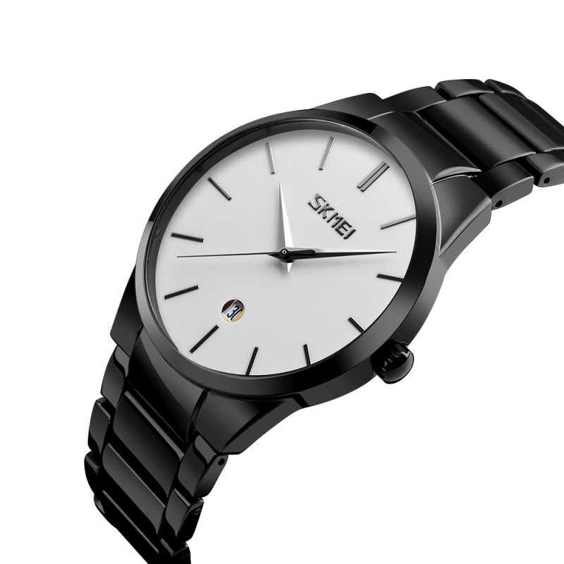 Чоловічий класичний годинник Skmei 9140BKWT Black-White з металевим браслетом та мінеральним склом