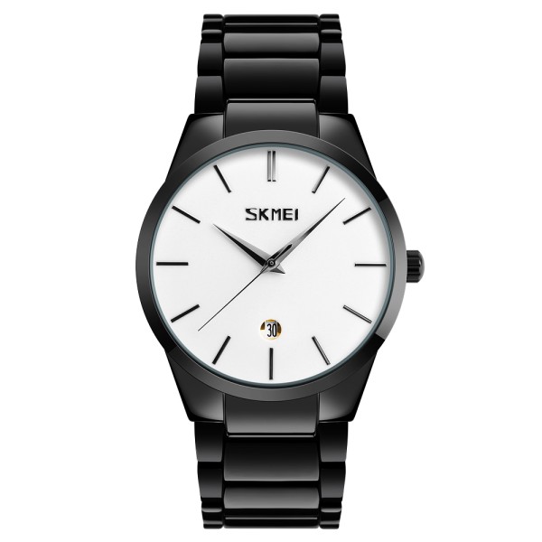 Чоловічий класичний годинник Skmei 9140BKWT Black-White з металевим браслетом та мінеральним склом