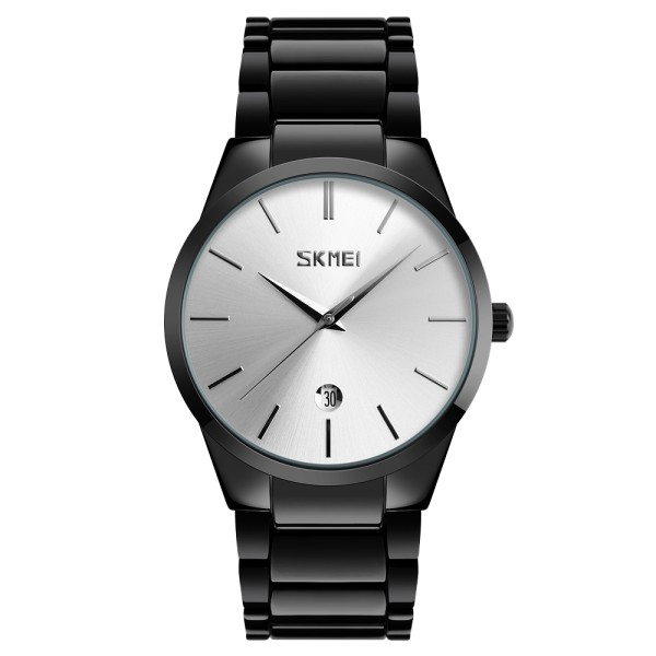Чоловічий класичний годинник Skmei 9140BKSI Black-Silver з металевим браслетом та відображенням дати
