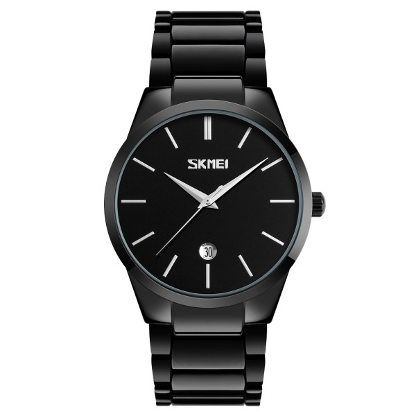 Мужские часы Skmei 9140BK All Black классические с металлическим браслетом и датой