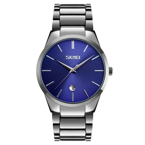 Чоловічий класичний годинник Skmei 9140SIBU Silver-Blue зі сріблястим браслетом та синім циферблатом