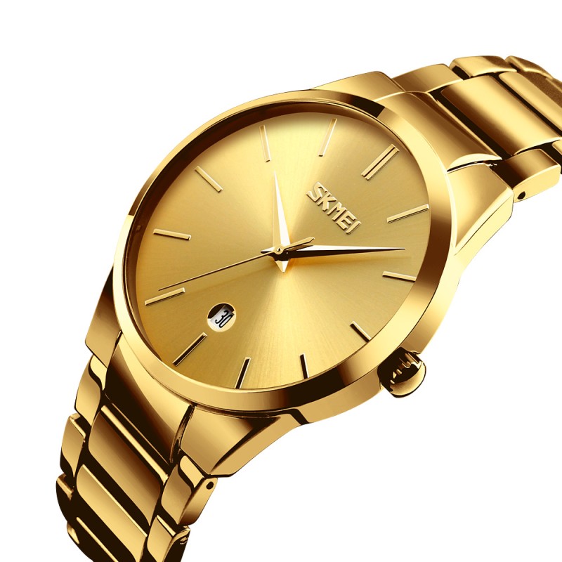 Чоловічий класичний годинник Skmei 9140GD Gold у золотистому кольорі з металевим браслетом