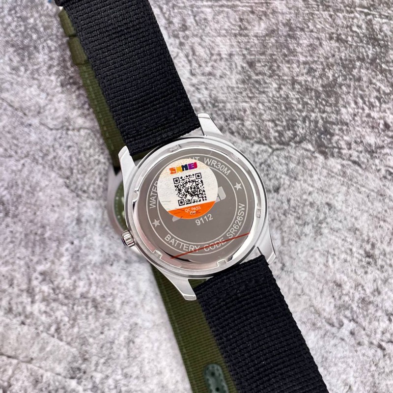 Чоловічий годинник Skmei 9112BK Silver-Black з нейлоновим ремінцем та календарем