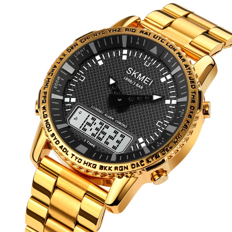 Чоловічий годинник Skmei 1898GDWT Gold-White з комбінованим циферблатом та золотистим браслетом
