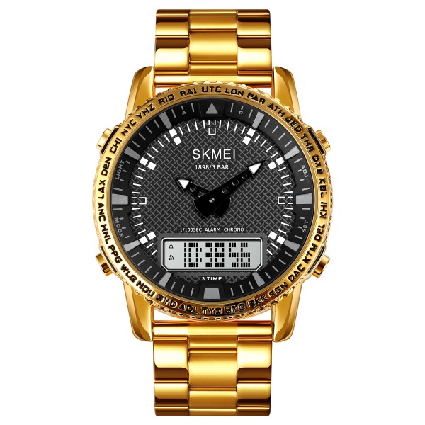 Чоловічий годинник Skmei 1898GDWT Gold-White з комбінованим циферблатом та золотистим браслетом