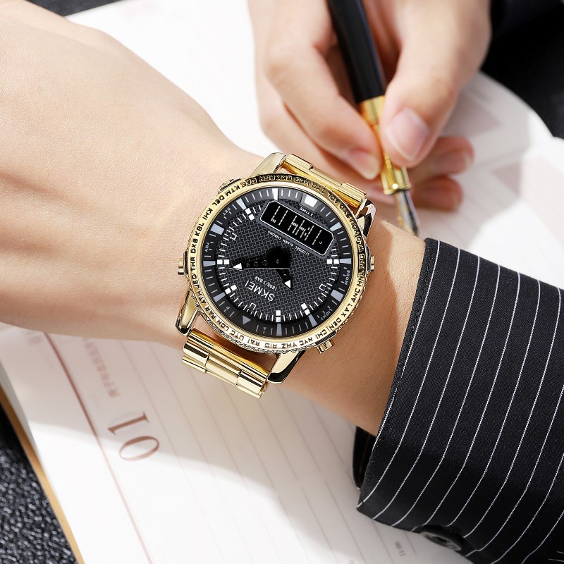 Мужские часы Skmei 1898GDBK Gold-Black с комбинированным циферблатом и металлическим браслетом