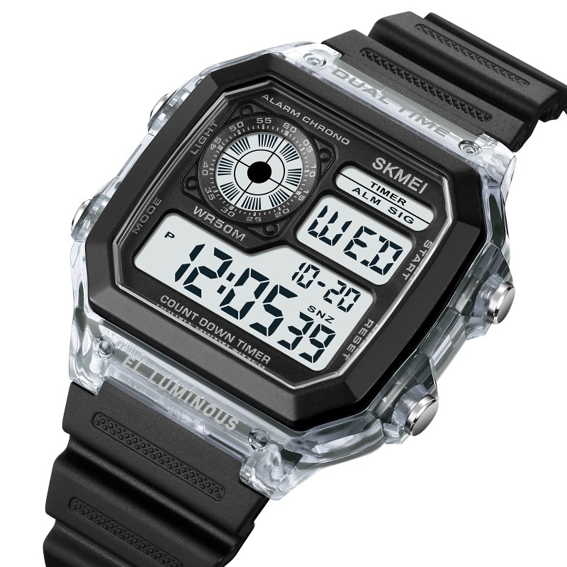 Наручные часы Skmei 1998WT Write Black-White спортивные электронные с прозрачным корпусом
