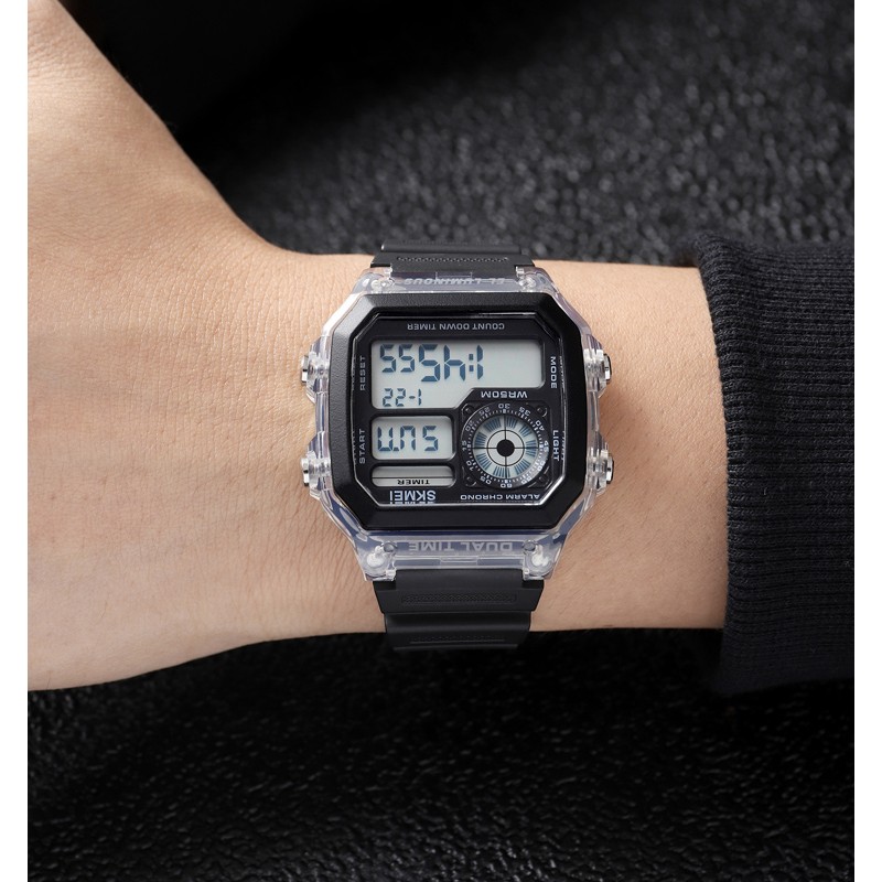 Наручные часы Skmei 1998WT Write Black-White спортивные электронные с прозрачным корпусом