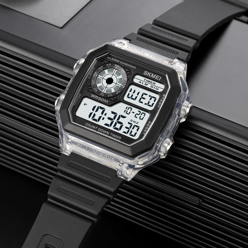 Наручные часы Skmei 1998WT Write Black-White спортивные электронные с прозрачным корпусом