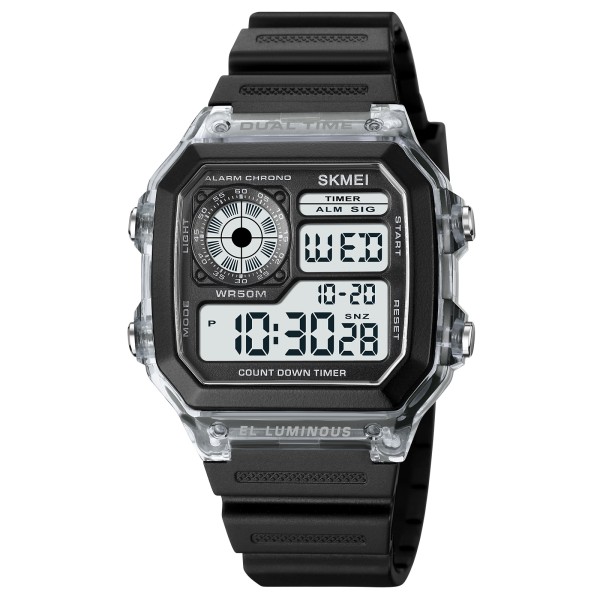 Наручные часы Skmei 1998WT Write Black-White спортивные электронные с прозрачным корпусом