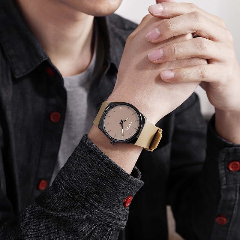 Наручные часы Skmei 1601SAT Brown — Классическая модель с минеральным стеклом и кожаным ремешком