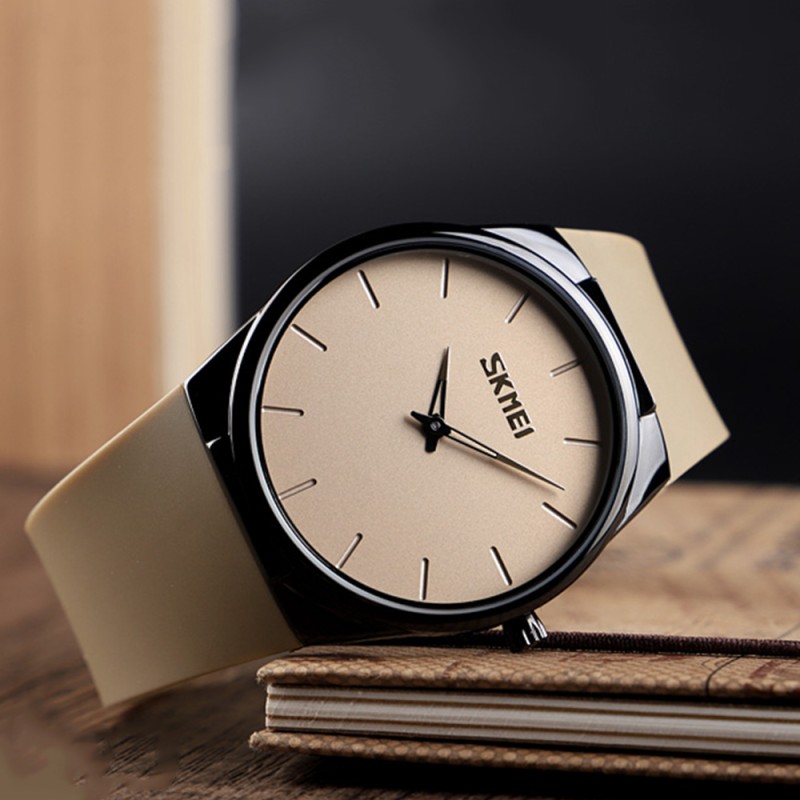 Наручные часы Skmei 1601SAT Brown — Классическая модель с минеральным стеклом и кожаным ремешком