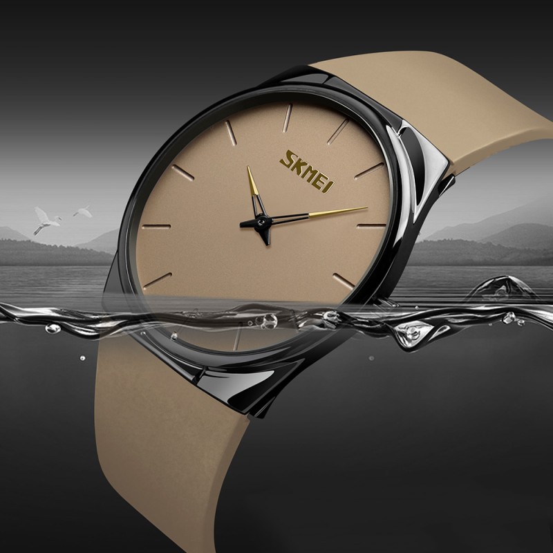 Наручные часы Skmei 1601SAT Brown — Классическая модель с минеральным стеклом и кожаным ремешком