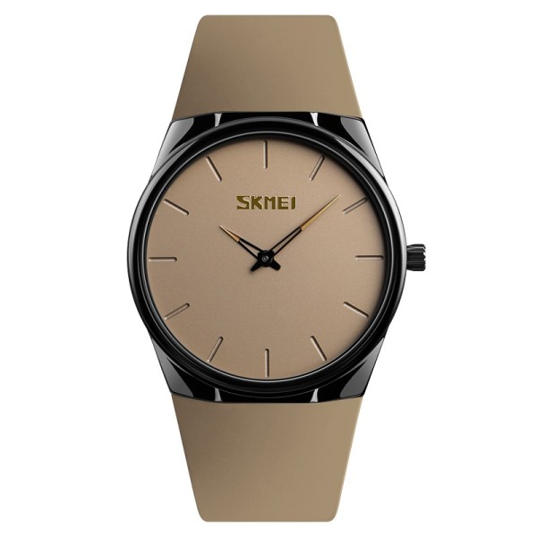 Наручные часы Skmei 1601SAT Brown — Классическая модель с минеральным стеклом и кожаным ремешком