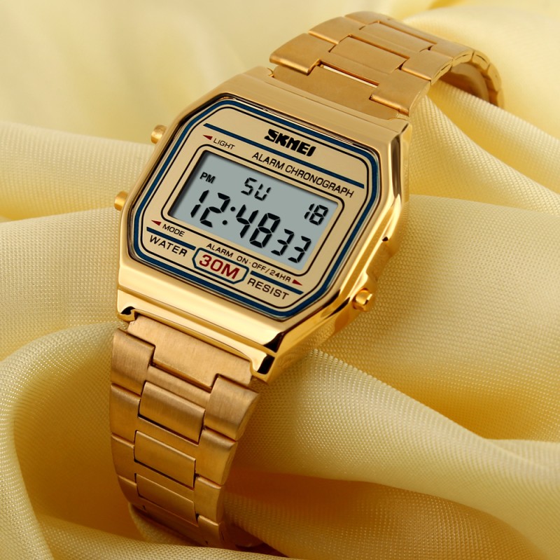 Наручний годинник Skmei 1123GD Gold — Унісекс електронний годинник у класичному золотистому стилі