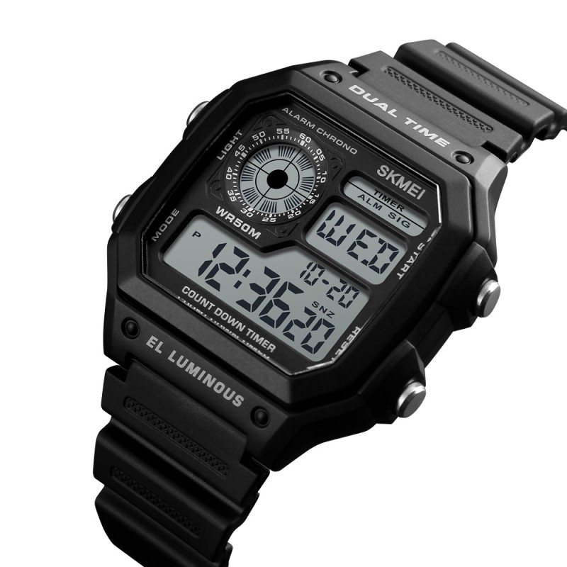 Мужские спортивные часы Skmei 1299BK Black с будильником и секундомером