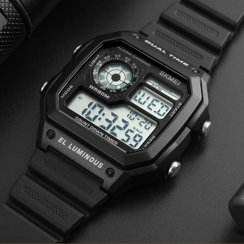 Мужские спортивные часы Skmei 1299BK Black с будильником и секундомером