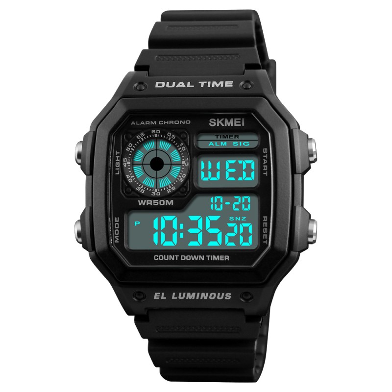Мужские спортивные часы Skmei 1299BK Black с будильником и секундомером