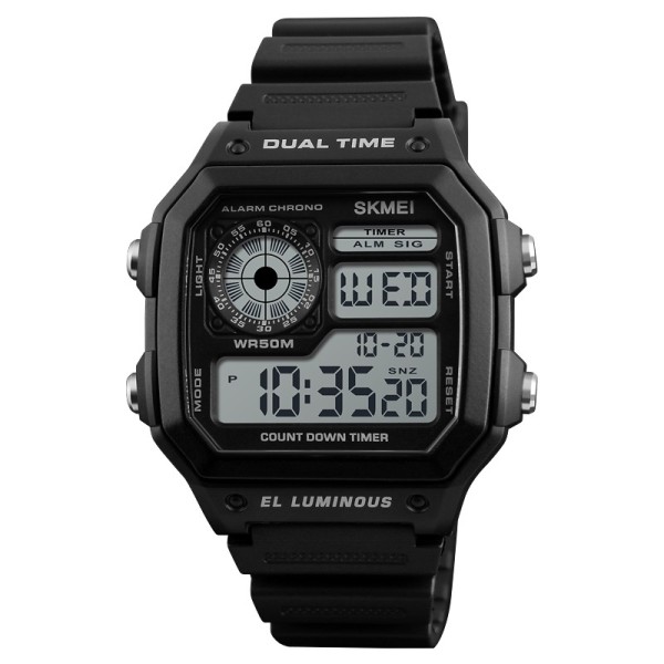 Мужские спортивные часы Skmei 1299BK Black с будильником и секундомером
