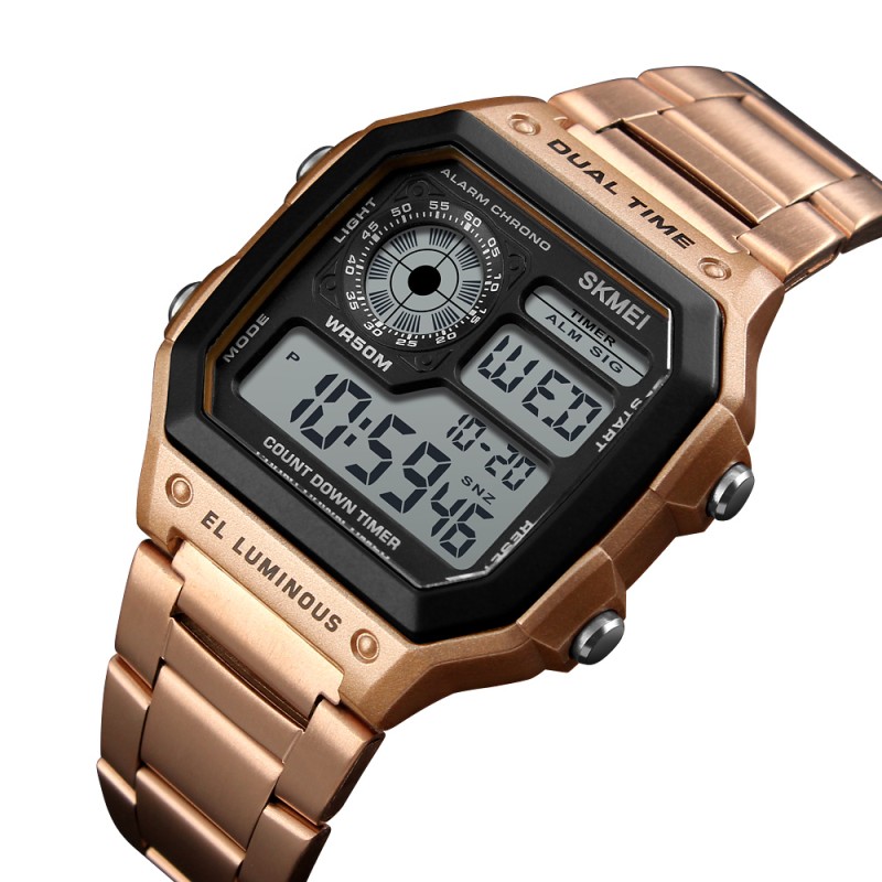 Чоловічий електронний годинник Skmei 1335RG Rose Gold у кольорі рожеве золото з таймером та секундоміром