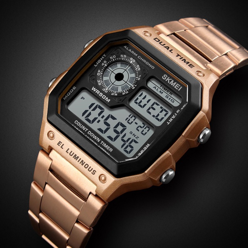 Чоловічий електронний годинник Skmei 1335RG Rose Gold у кольорі рожеве золото з таймером та секундоміром