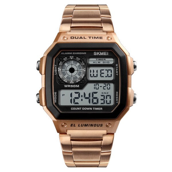 Чоловічий електронний годинник Skmei 1335RG Rose Gold у кольорі рожеве золото з таймером та секундоміром