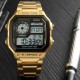 Чоловічий електронний годинник Skmei 1335GD Gold у золотистому корпусі з таймером та будильником