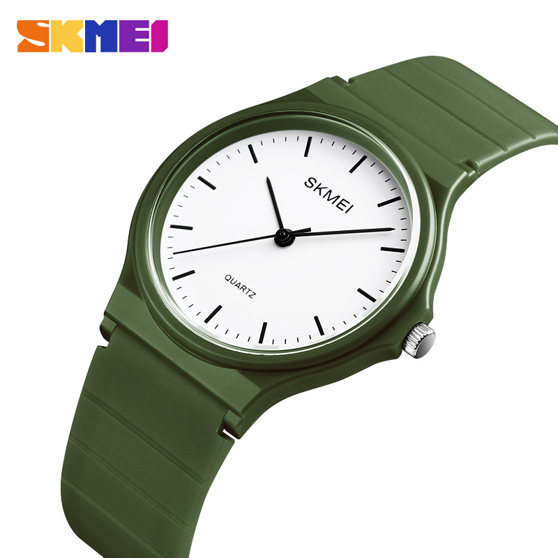 Жіночий наручний годинник Skmei 1419AG Army Green із зеленим ремінцем та білим циферблатом