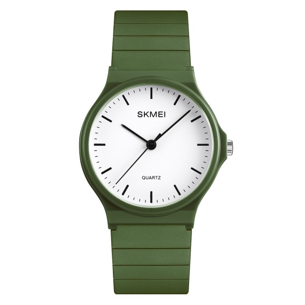 Жіночий наручний годинник Skmei 1419AG Army Green із зеленим ремінцем та білим циферблатом