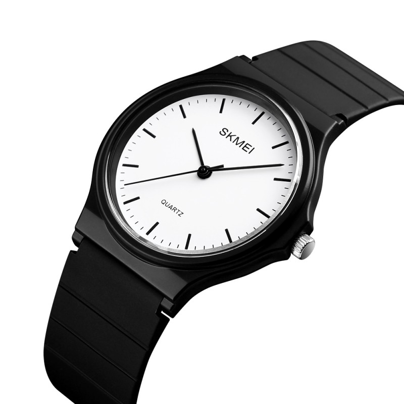 Женские часы Skmei 1419BKWT Black White с белым циферблатом и черным ремешком