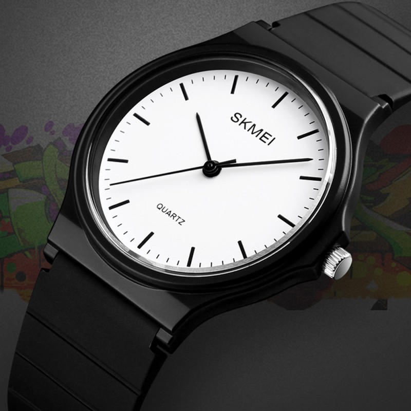 Женские часы Skmei 1419BKWT Black White с белым циферблатом и черным ремешком